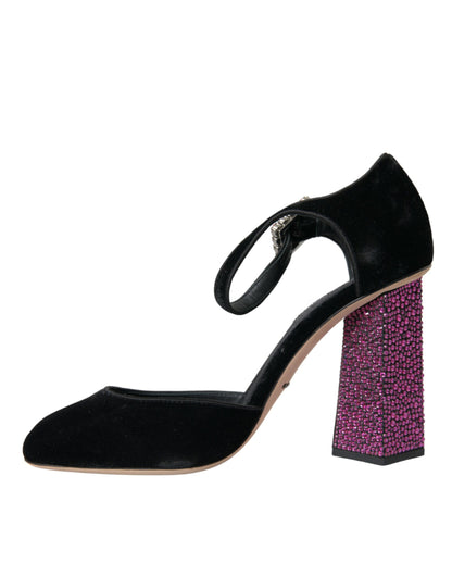 Dolce & Gabbana Black Velvet Strass Crystal Mary Janes Shoes Dolce & Gabbana