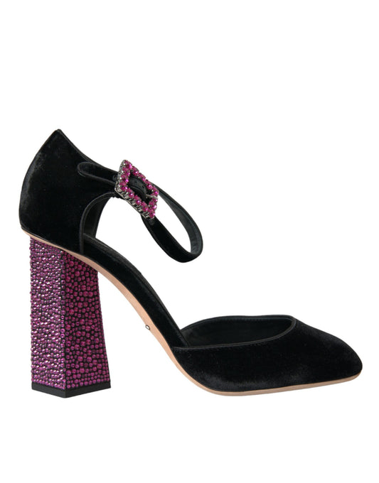 Dolce & Gabbana Black Velvet Strass Crystal Mary Janes Shoes Dolce & Gabbana