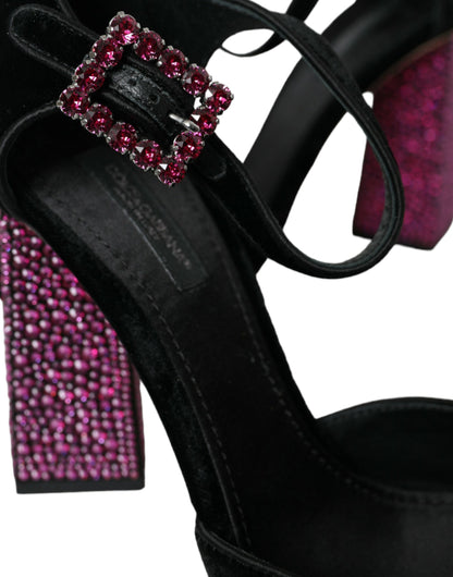 Dolce & Gabbana Black Velvet Strass Crystal Mary Janes Shoes Dolce & Gabbana