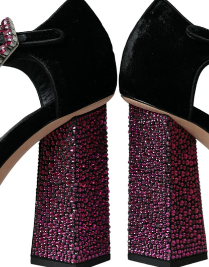 Dolce & Gabbana Black Velvet Strass Crystal Mary Janes Shoes Dolce & Gabbana