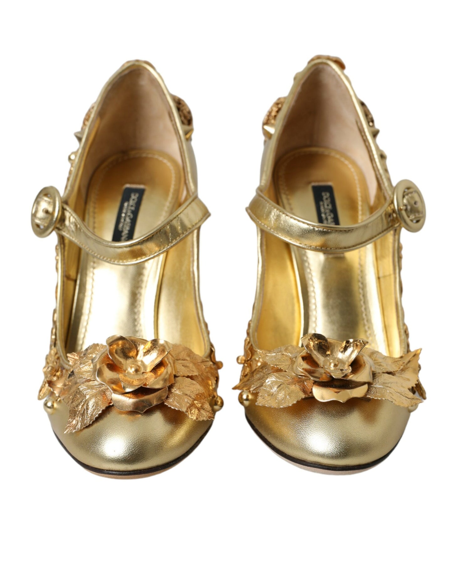 Dolce & Gabbana Gold Leather Crystal Mary Janes Pumps Shoes Dolce & Gabbana