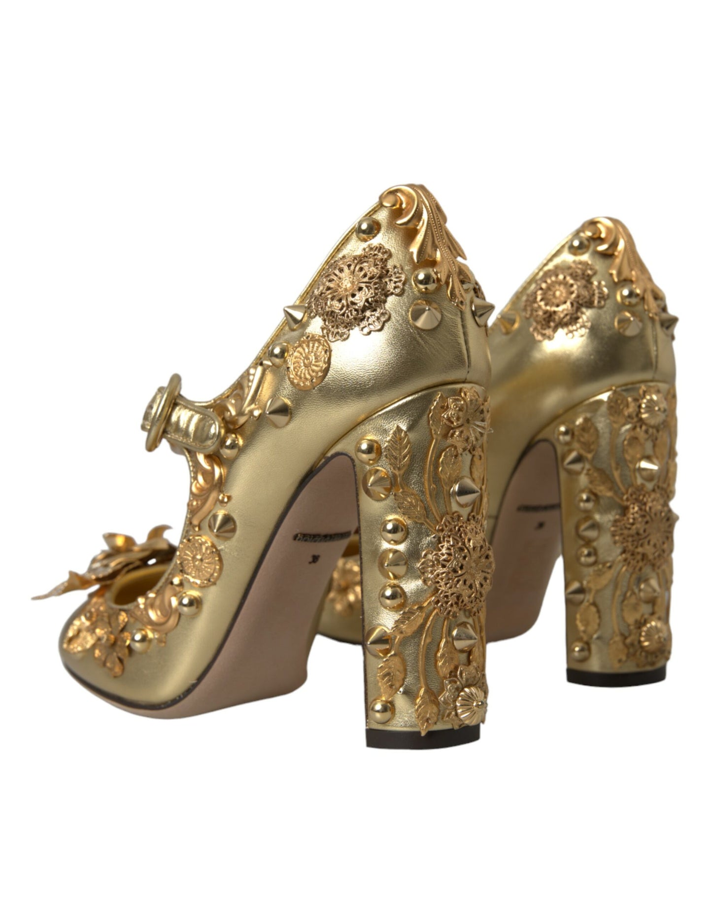 Dolce & Gabbana Gold Leather Crystal Mary Janes Pumps Shoes Dolce & Gabbana