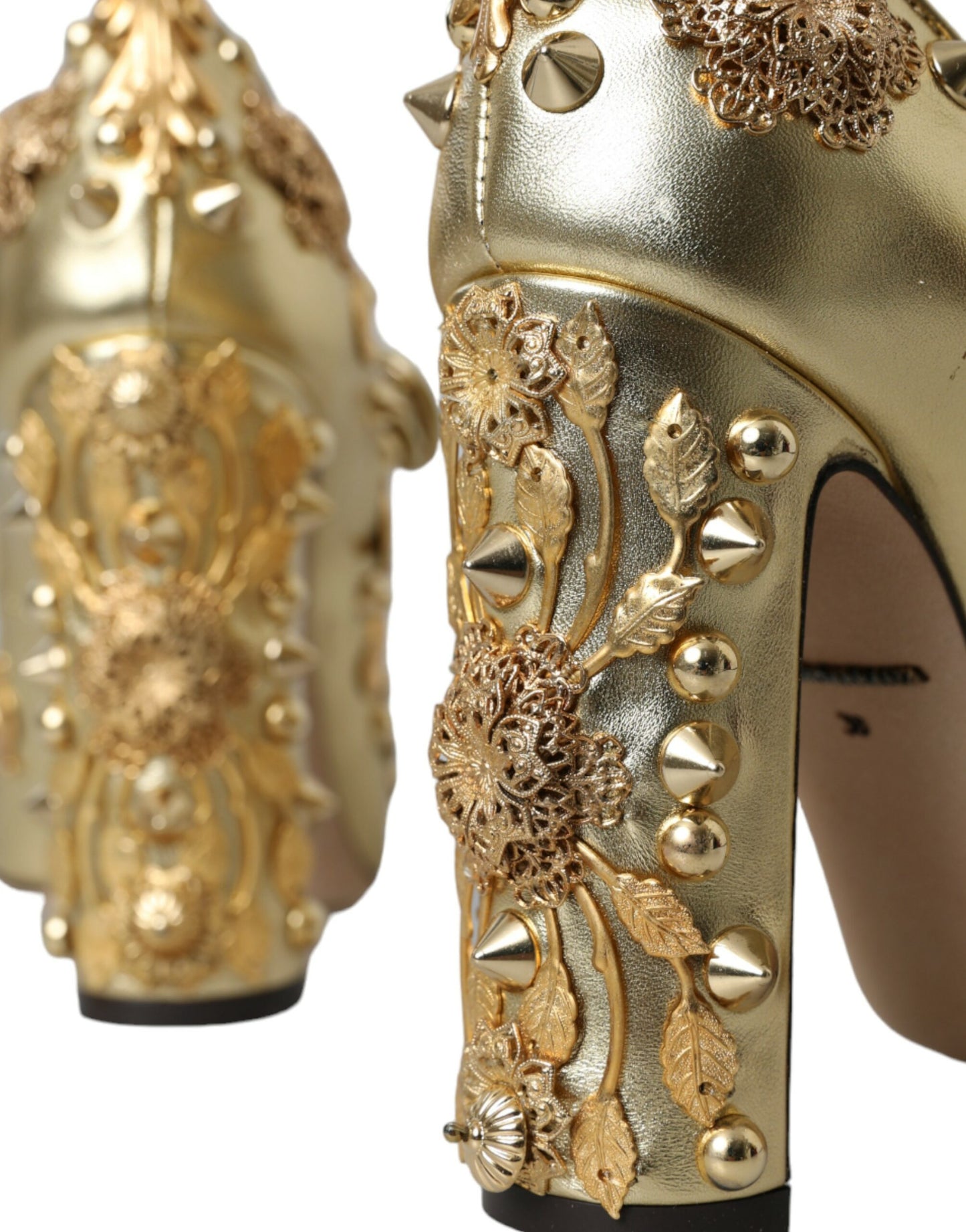 Dolce & Gabbana Gold Leather Crystal Mary Janes Pumps Shoes Dolce & Gabbana