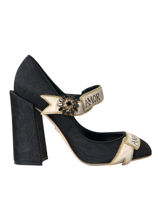 Dolce & Gabbana Black Brocade Mary Janes Crystal Pumps Shoes Dolce & Gabbana