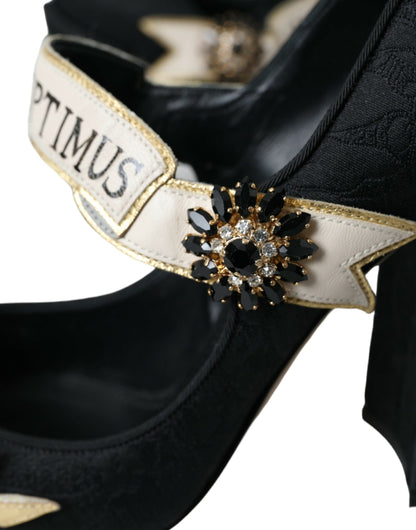 Dolce & Gabbana Black Brocade Mary Janes Crystal Pumps Shoes Dolce & Gabbana