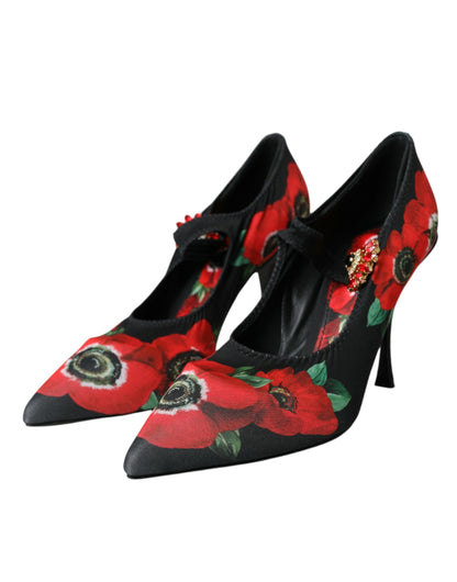 Dolce & Gabbana Black Floral Crystal Mary Jane Pumps Shoes Dolce & Gabbana