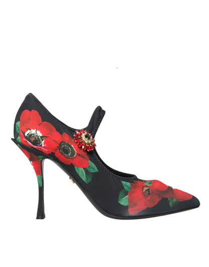 Dolce & Gabbana Black Floral Crystal Mary Jane Pumps Shoes Dolce & Gabbana