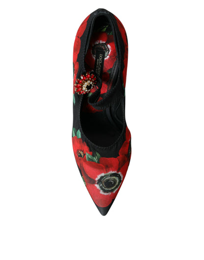 Dolce & Gabbana Black Floral Crystal Mary Jane Pumps Shoes Dolce & Gabbana