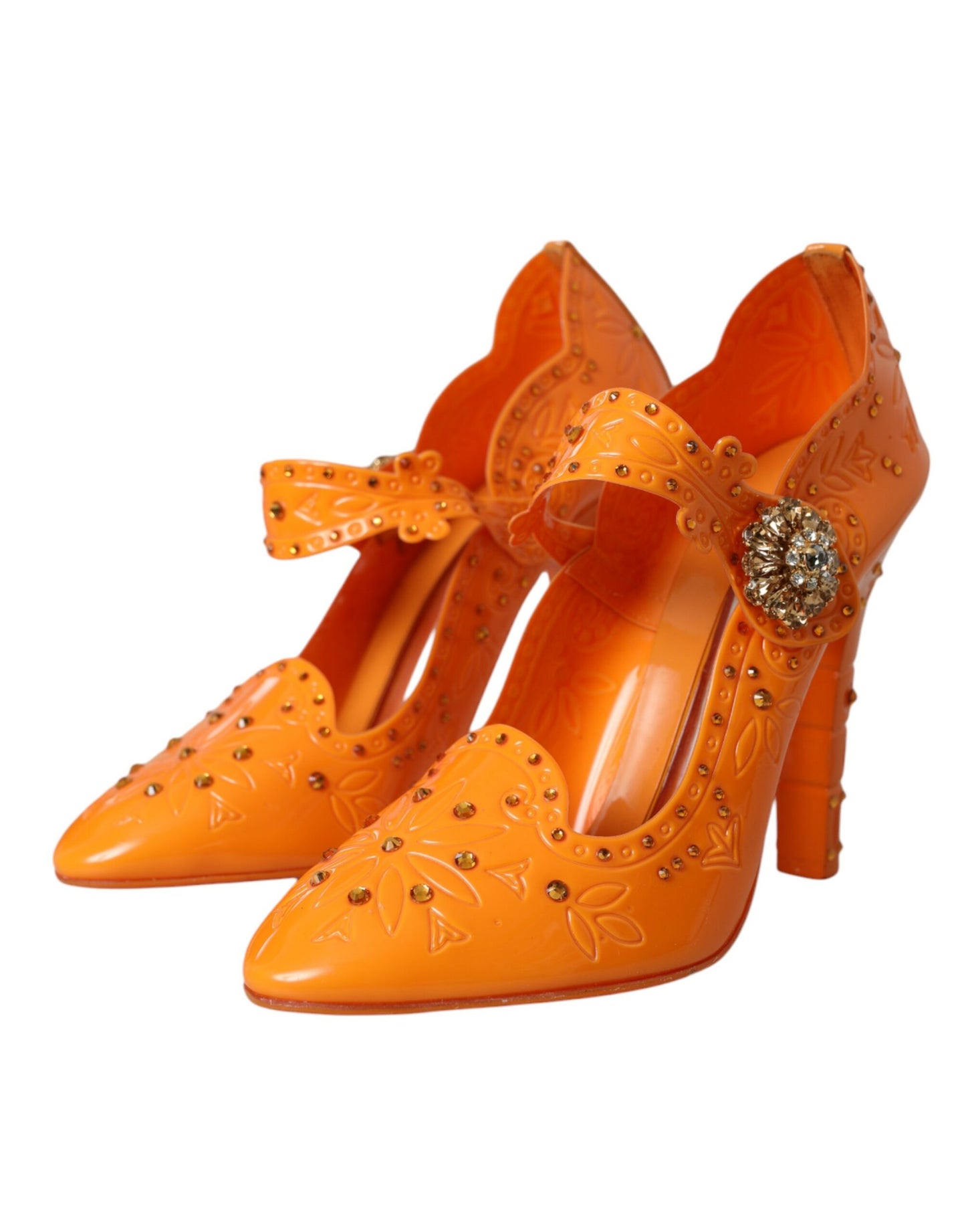 Dolce & Gabbana Orange CINDERELLA Floral Crystal Pumps Shoes Dolce & Gabbana