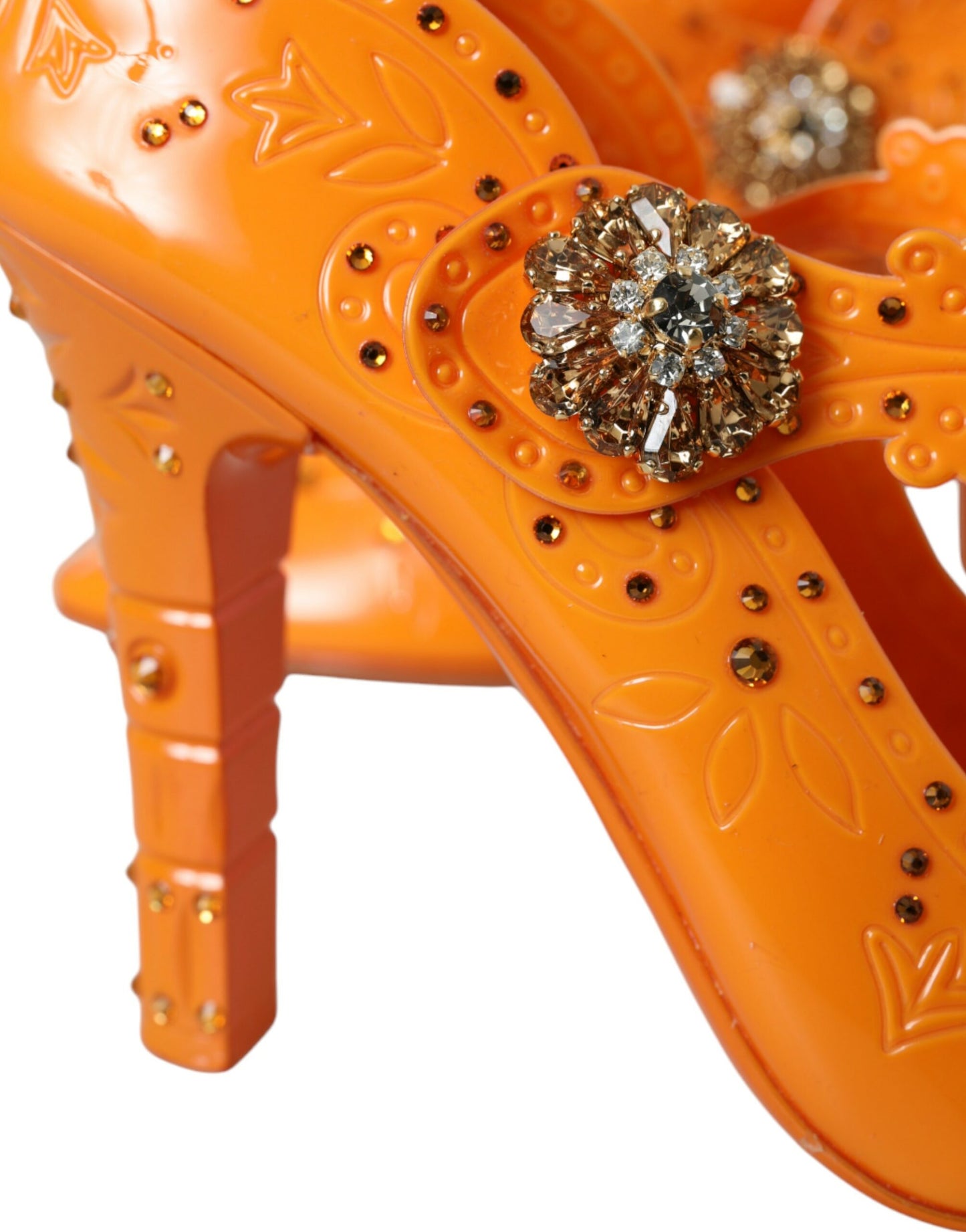 Dolce & Gabbana Orange CINDERELLA Floral Crystal Pumps Shoes Dolce & Gabbana