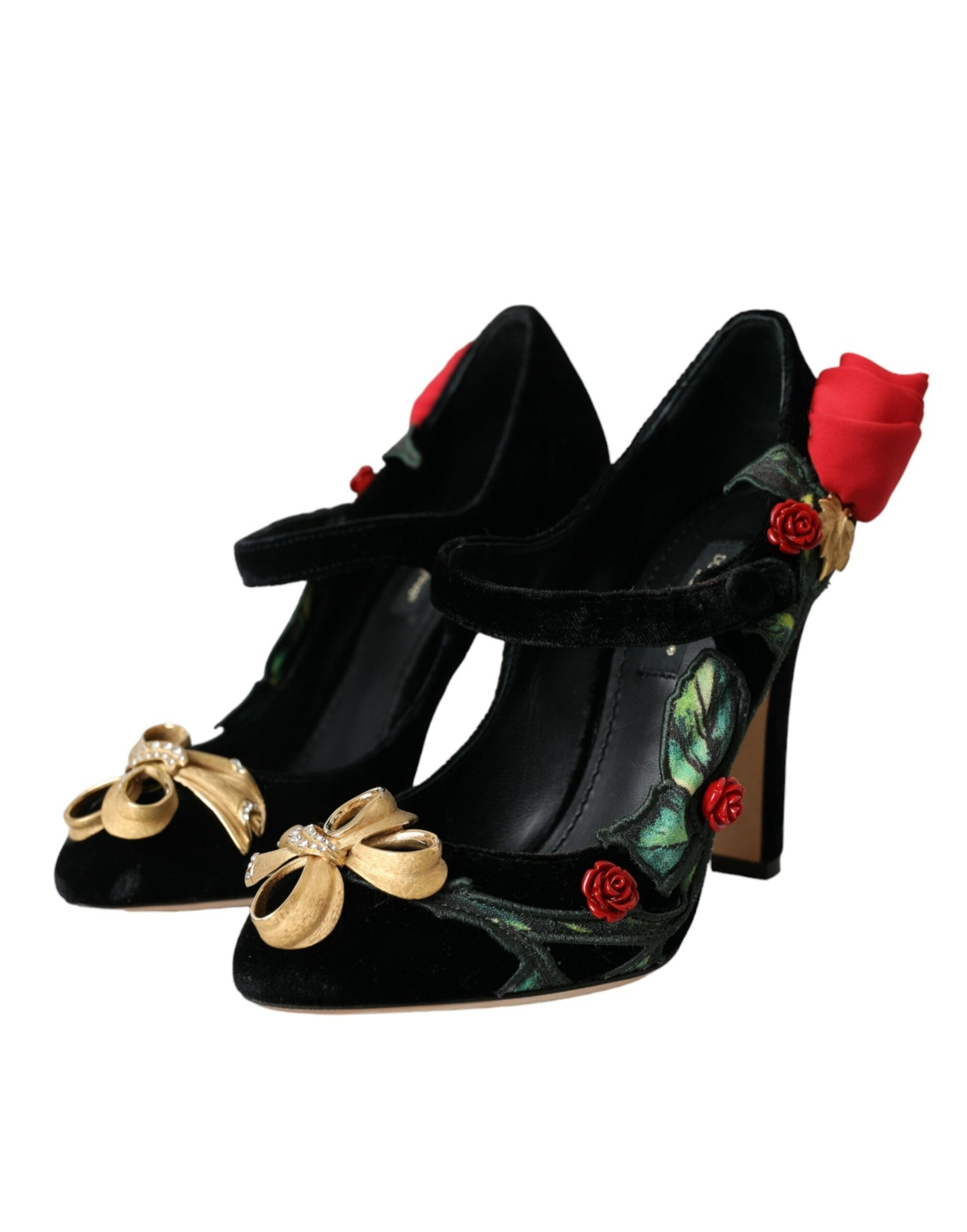 Dolce & Gabbana Black Roses Crystal Brooch Mary Jane Shoes Dolce & Gabbana