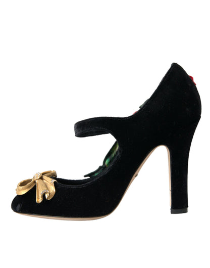 Dolce & Gabbana Black Roses Crystal Brooch Mary Jane Shoes Dolce & Gabbana