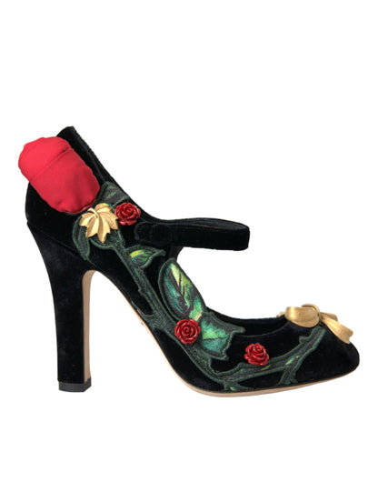 Dolce & Gabbana Black Roses Crystal Brooch Mary Jane Shoes Dolce & Gabbana