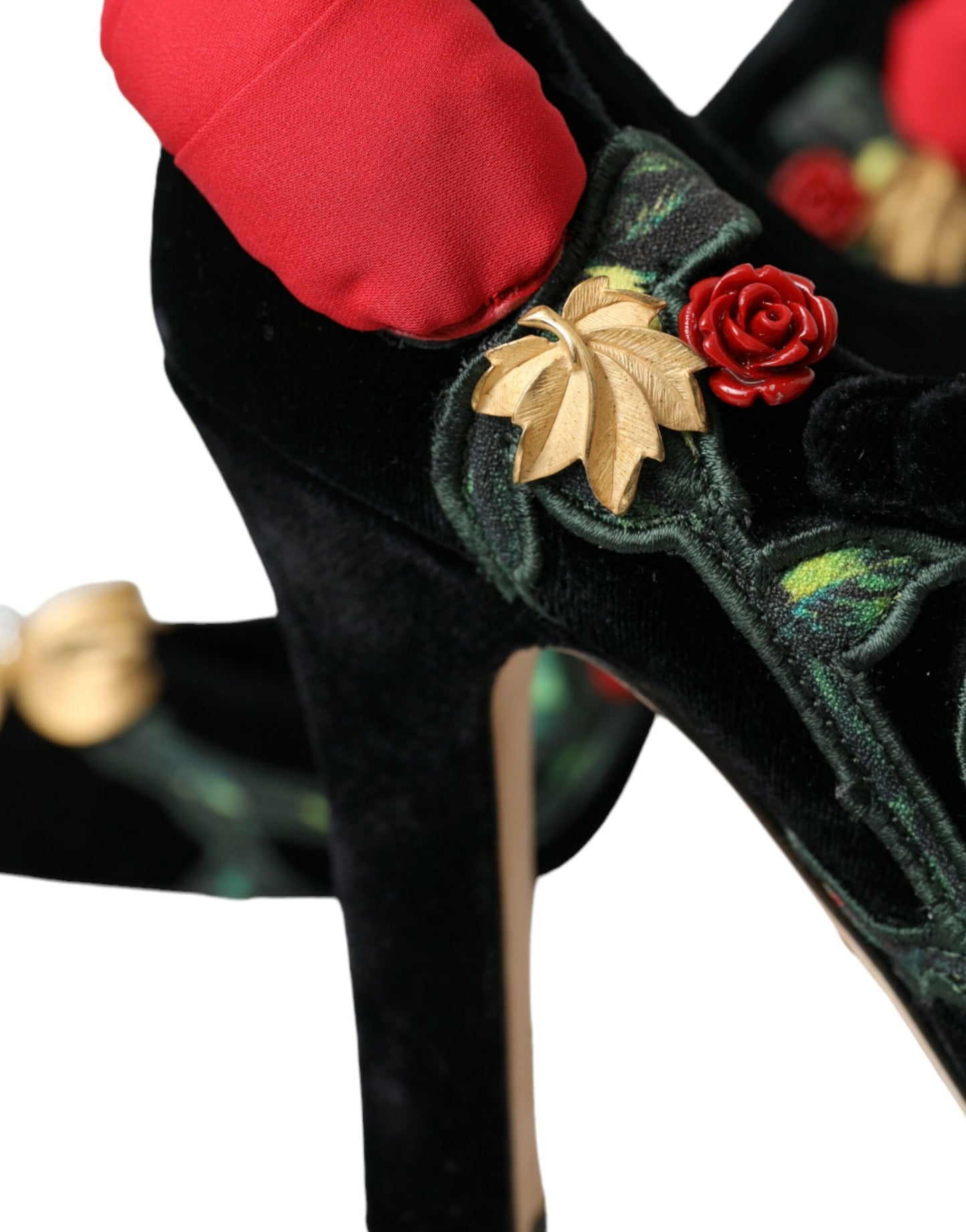 Dolce & Gabbana Black Roses Crystal Brooch Mary Jane Shoes Dolce & Gabbana