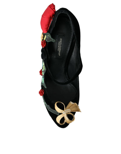 Dolce & Gabbana Black Roses Crystal Brooch Mary Jane Shoes Dolce & Gabbana