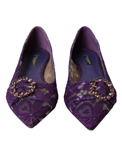 Dolce & Gabbana Purple Taormina Lace Crystal Loafers Shoes Dolce & Gabbana