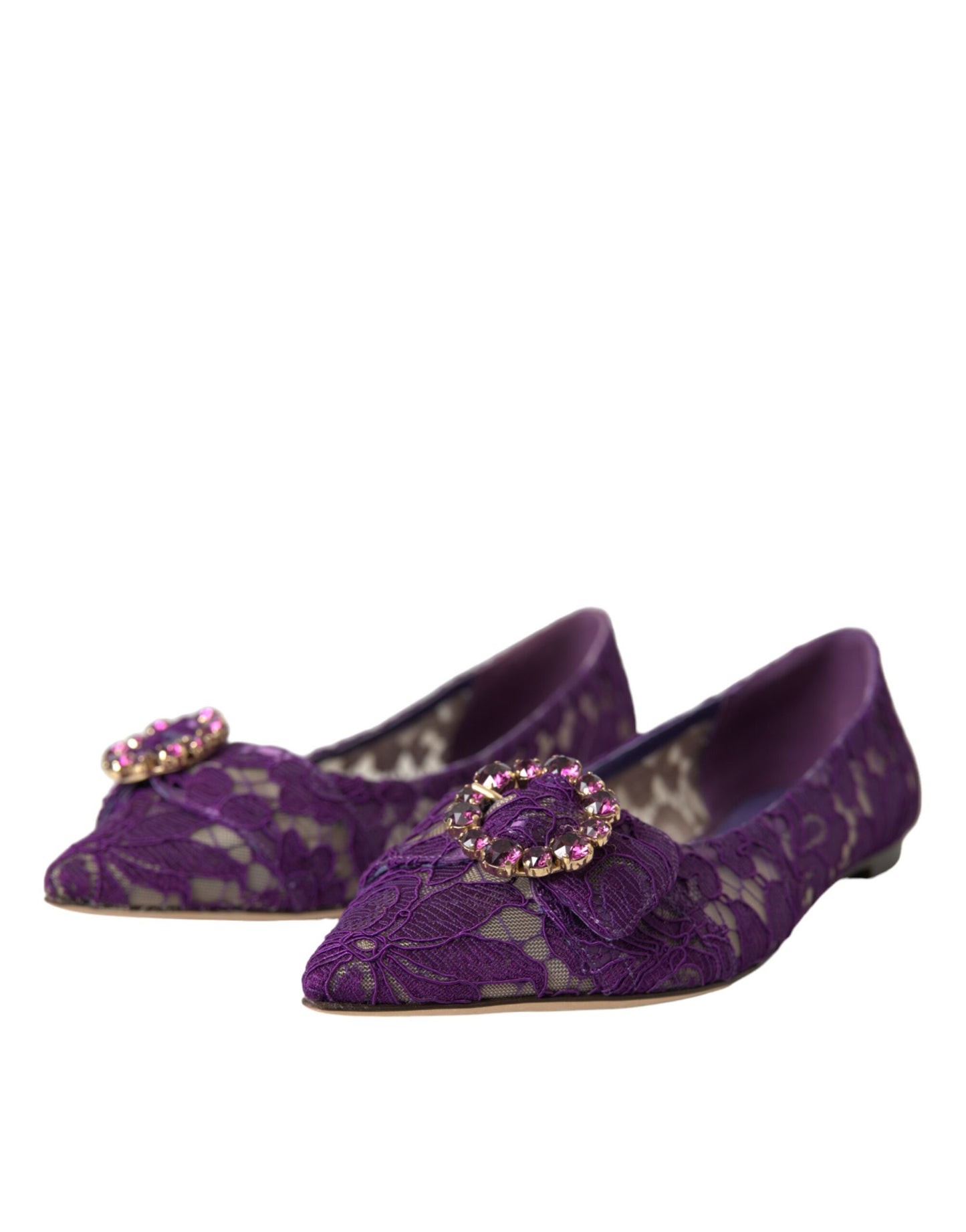 Dolce & Gabbana Purple Taormina Lace Crystal Loafers Shoes Dolce & Gabbana