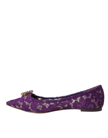 Dolce & Gabbana Purple Taormina Lace Crystal Loafers Shoes Dolce & Gabbana