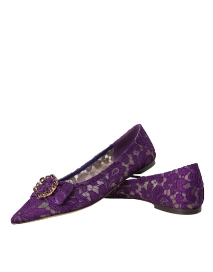 Dolce & Gabbana Purple Taormina Lace Crystal Loafers Shoes Dolce & Gabbana