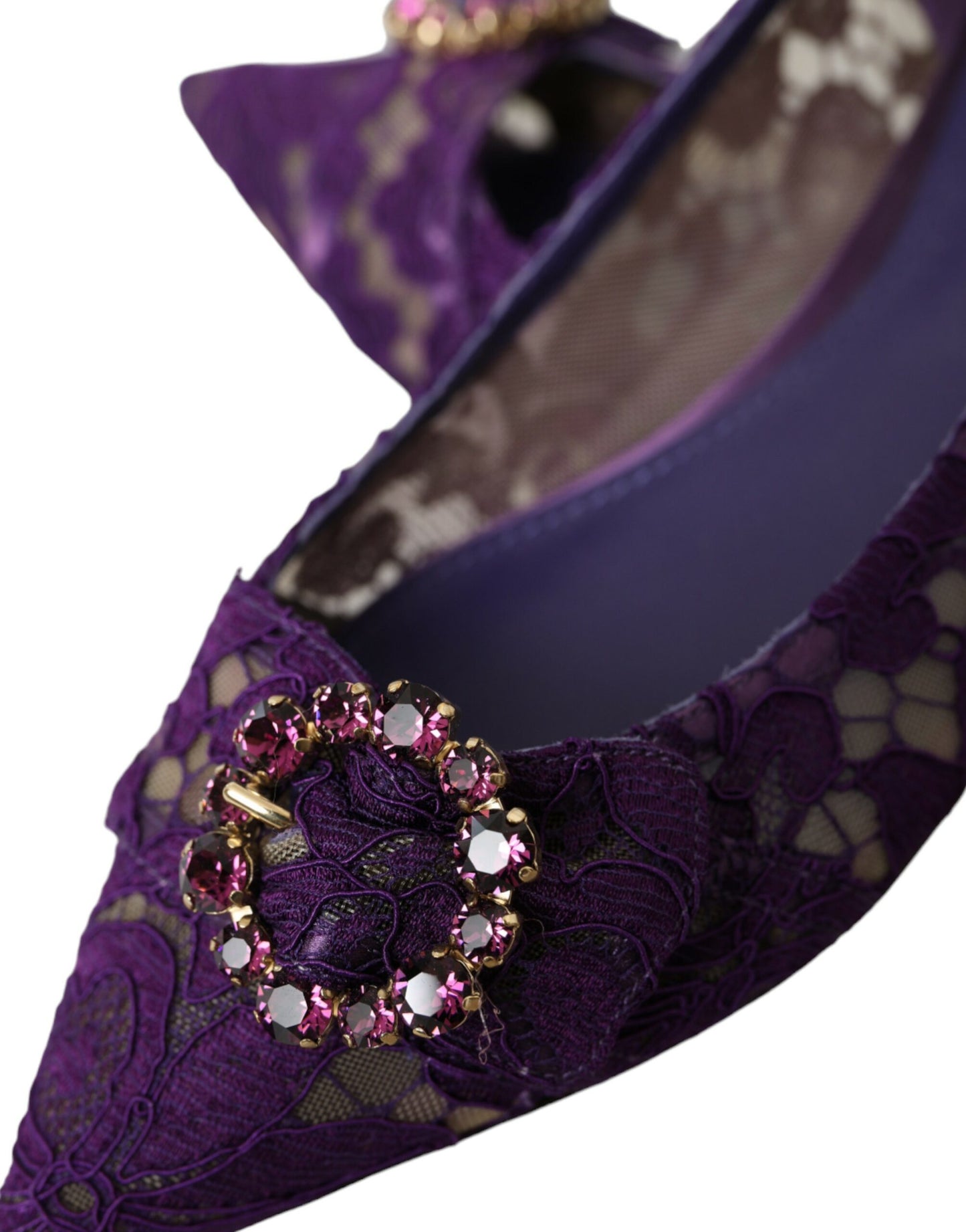 Dolce & Gabbana Purple Taormina Lace Crystal Loafers Shoes Dolce & Gabbana