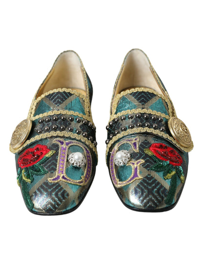 Dolce & Gabbana Multicolor Jacquard Embellished Loafers Shoes Dolce & Gabbana