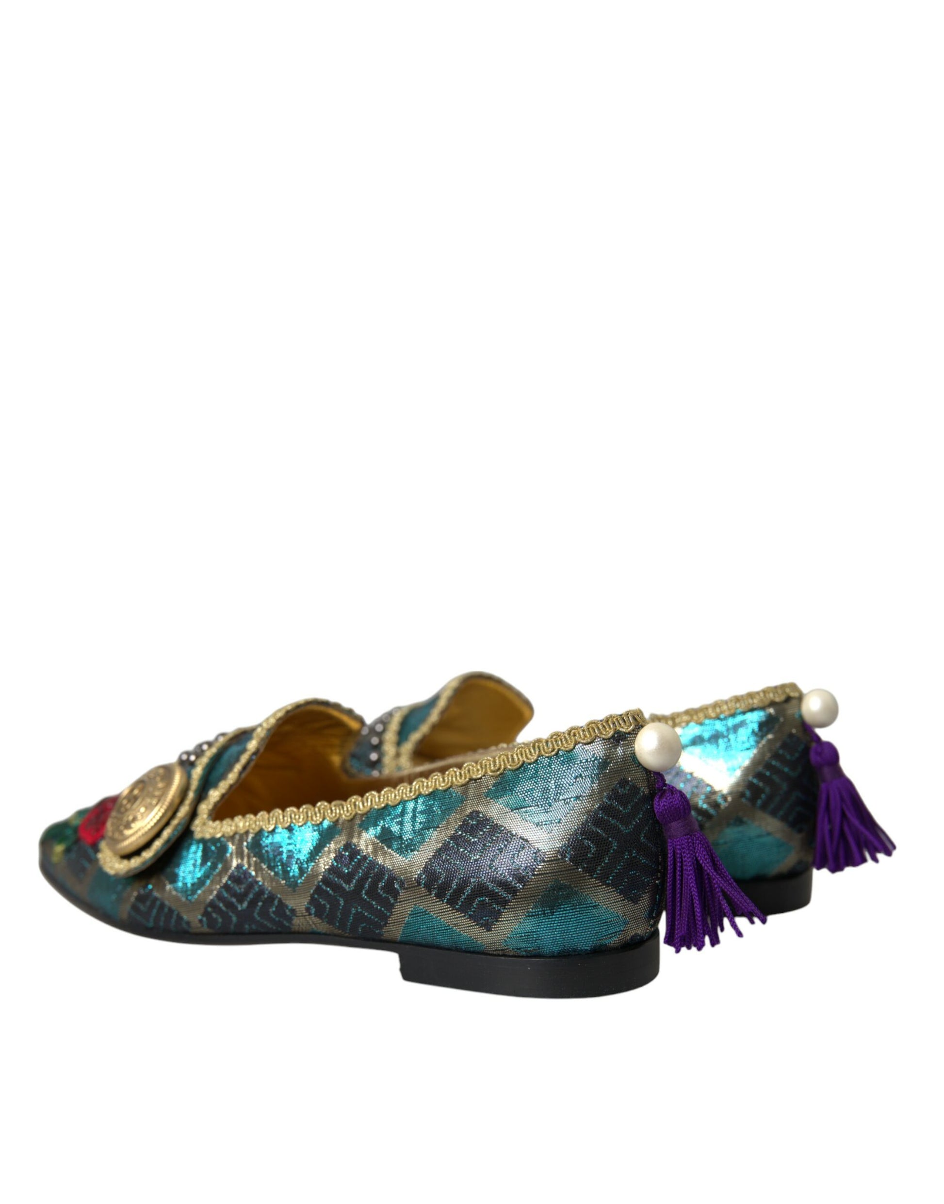 Dolce & Gabbana Multicolor Jacquard Embellished Loafers Shoes