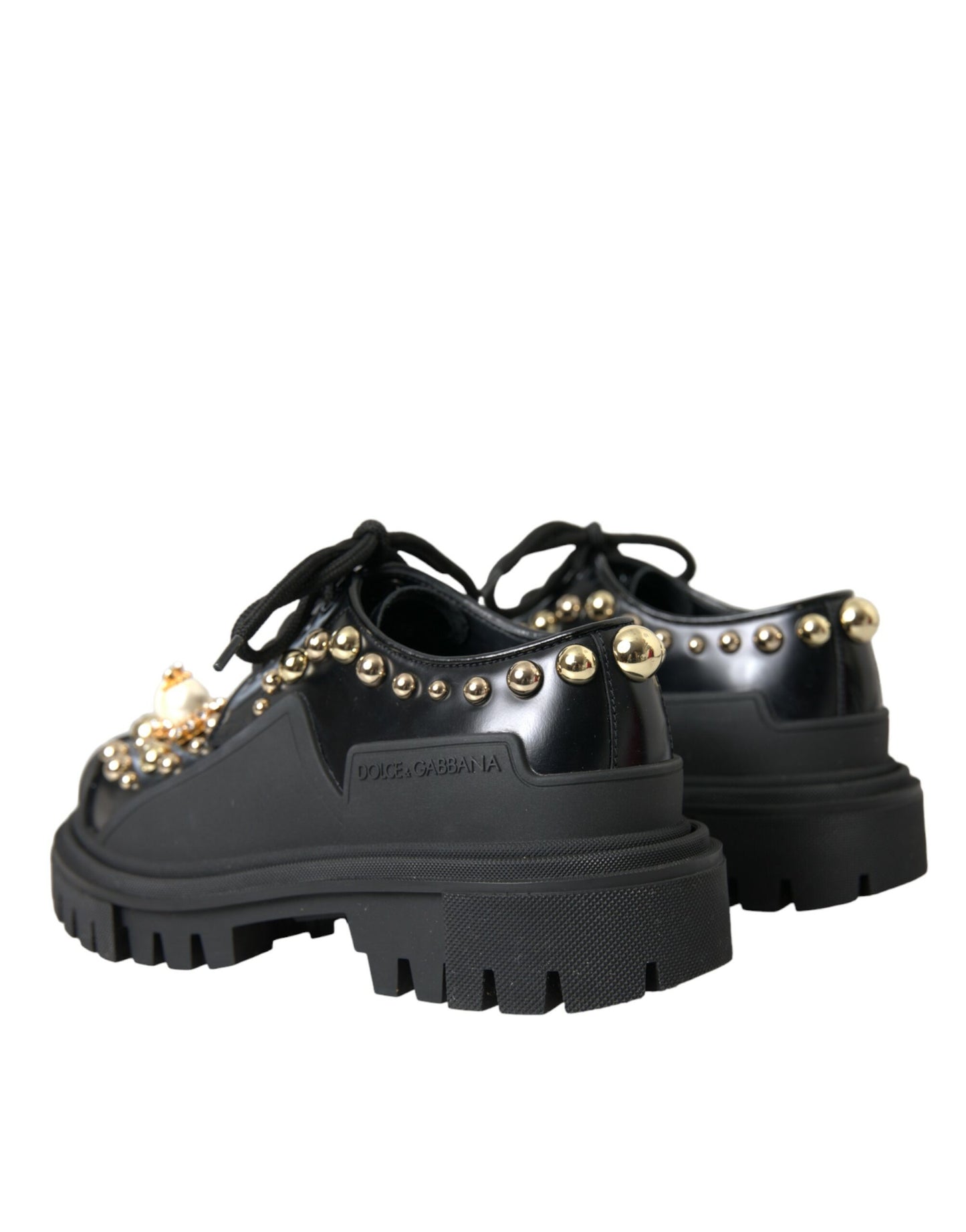 Dolce & Gabbana Black Leather Trekking Derby Embellished Shoes Dolce & Gabbana