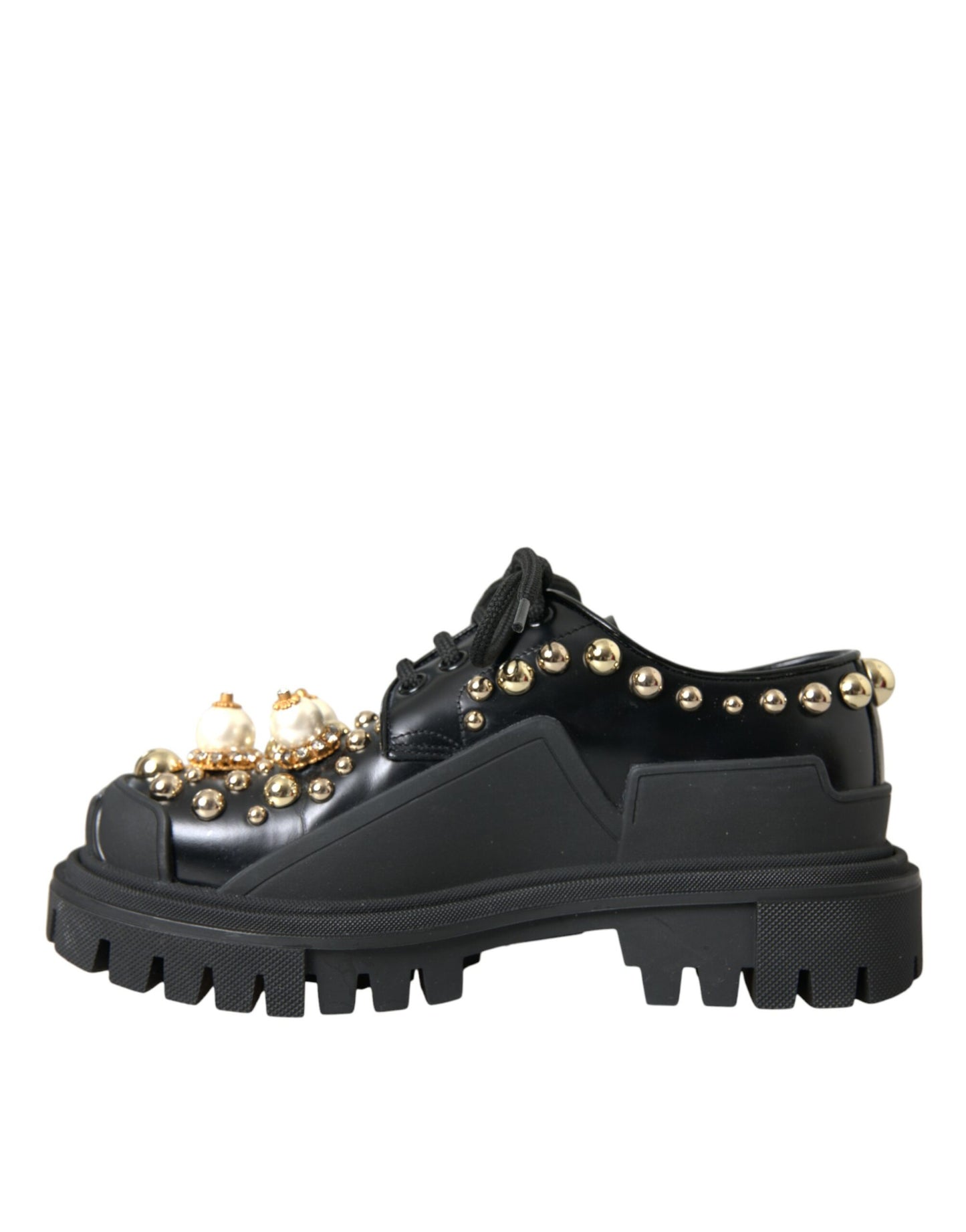 Dolce & Gabbana Black Leather Trekking Derby Embellished Shoes Dolce & Gabbana