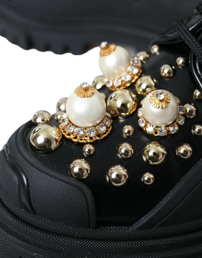 Dolce & Gabbana Black Leather Trekking Derby Embellished Shoes Dolce & Gabbana