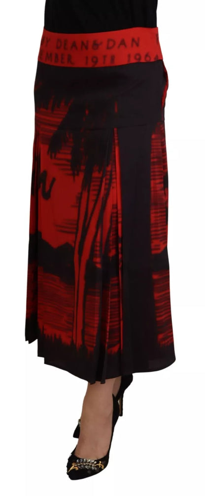 Dsquared² Red Printed High Waist A-line Pleated Midi Skirt Dsquared²