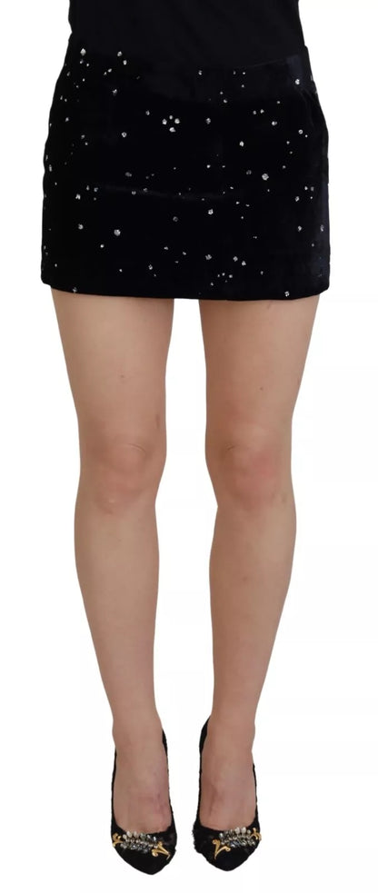 Dsquared² Black Embellished Mid Waist A-line Mini Skirt Dsquared²