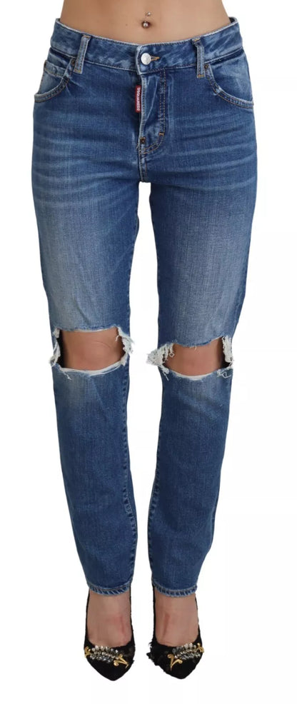 Dsquared² Cool Girl Blue Distressed Mid Waist Denim Jeans Dsquared²