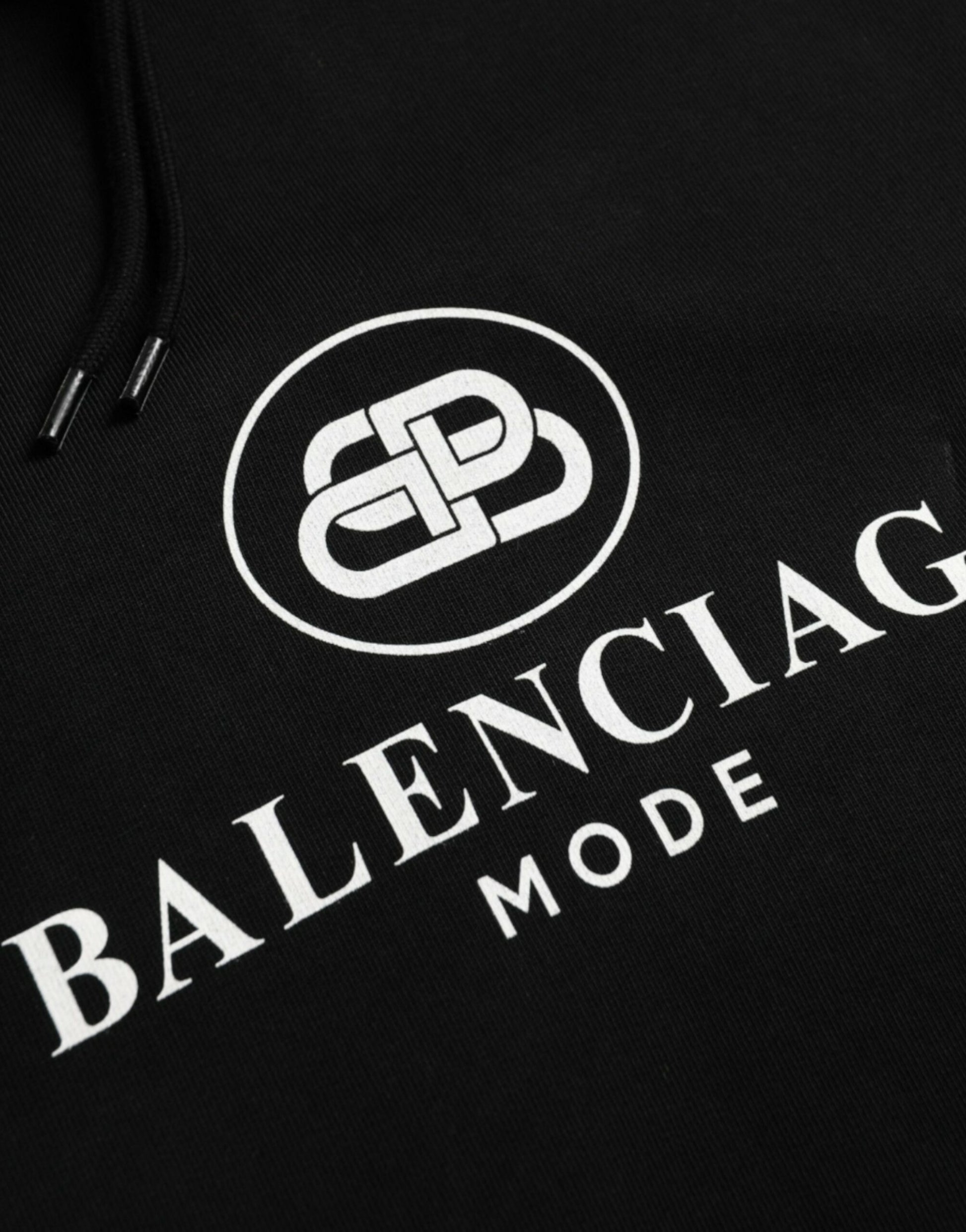 Balenciaga ब्लैक कॉटन लोगो हुडेड पुलओवर स्वेटशर्ट स्वेटर