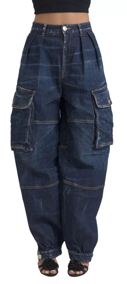 Dsquared² Blue High Waist Cotton Cargo Baggy Denim Jeans Dsquared²