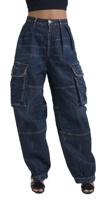 Dsquared² Blue High Waist Cotton Cargo Baggy Denim Jeans Dsquared²