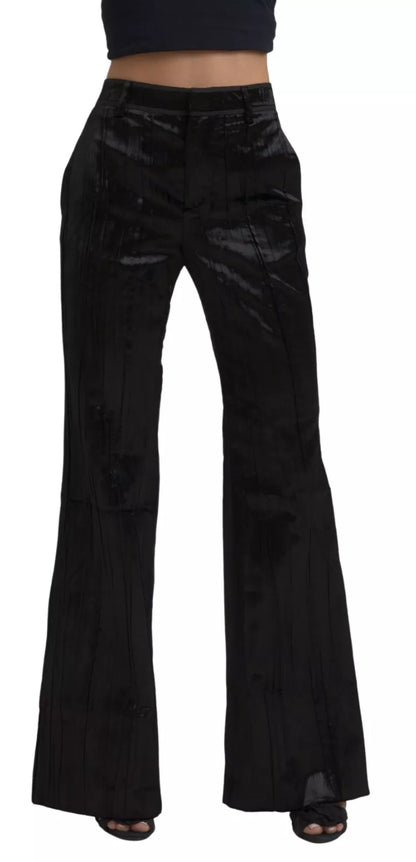 Dsquared² Black Viscose Super Flare High Waist Pants Dsquared²