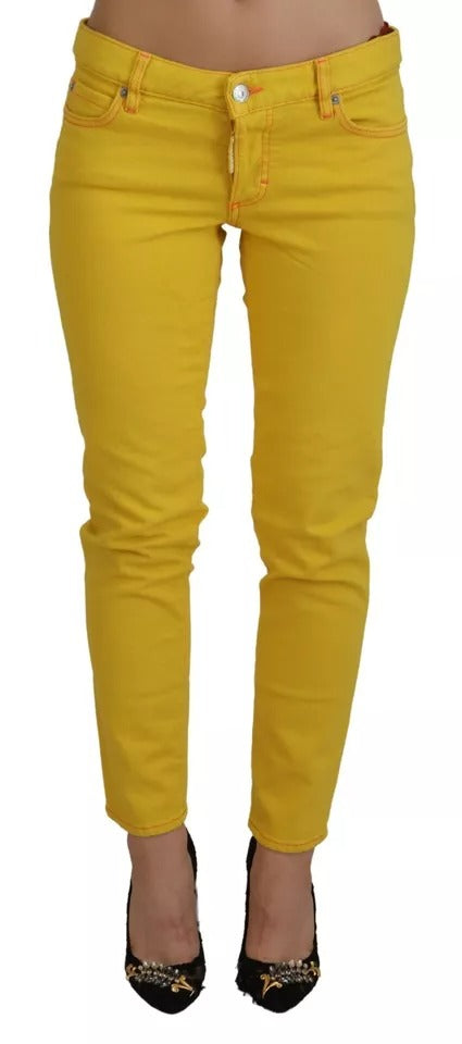 Dsquared² Yellow Cotton Low Waist Cropped Jennifer Denim Jeans Dsquared²