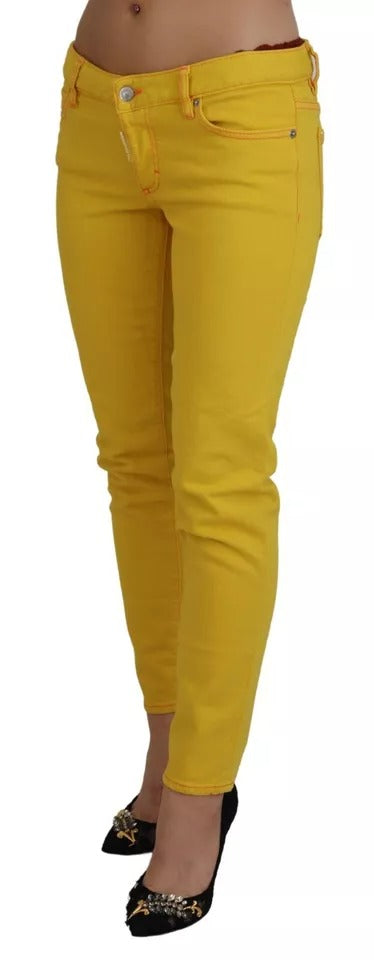 Dsquared² Yellow Cotton Low Waist Cropped Jennifer Denim Jeans Dsquared²