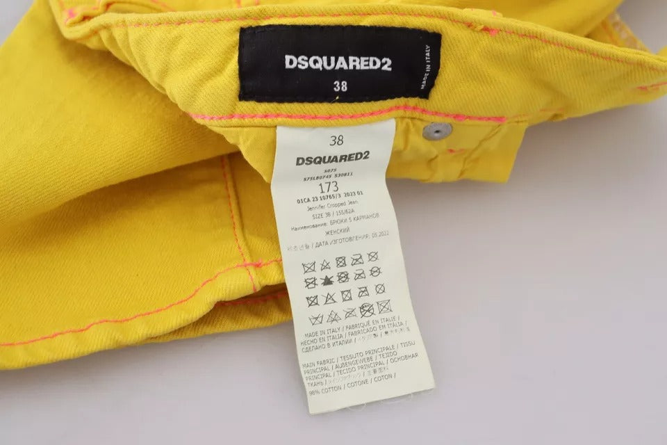 Dsquared² Yellow Cotton Low Waist Cropped Jennifer Denim Jeans Dsquared²