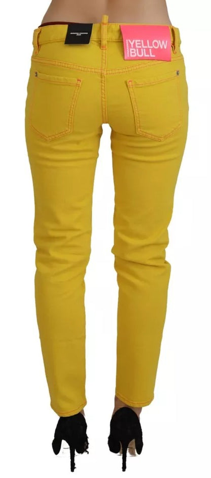 Dsquared² Yellow Cotton Low Waist Cropped Jennifer Denim Jeans Dsquared²