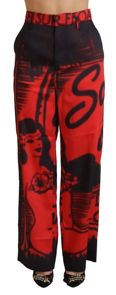 Dsquared² Red Printed High Waist Straight Pants Dsquared²