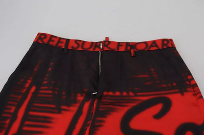 Dsquared² Red Printed High Waist Straight Pants Dsquared²