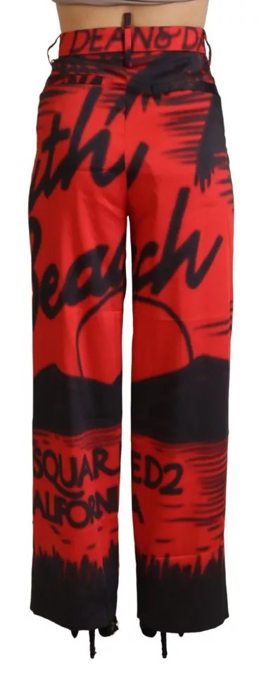 Dsquared² Red Printed High Waist Straight Pants Dsquared²