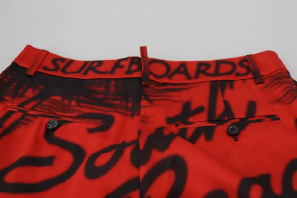 Dsquared² Red Printed High Waist Wide Leg Cropped Pants Dsquared²