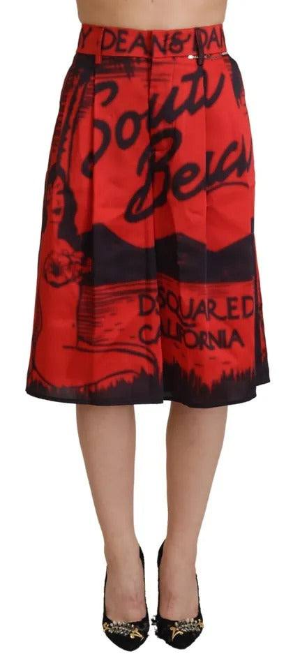 Dsquared² Red Printed High Waist Wide Leg Cropped Pants Dsquared²