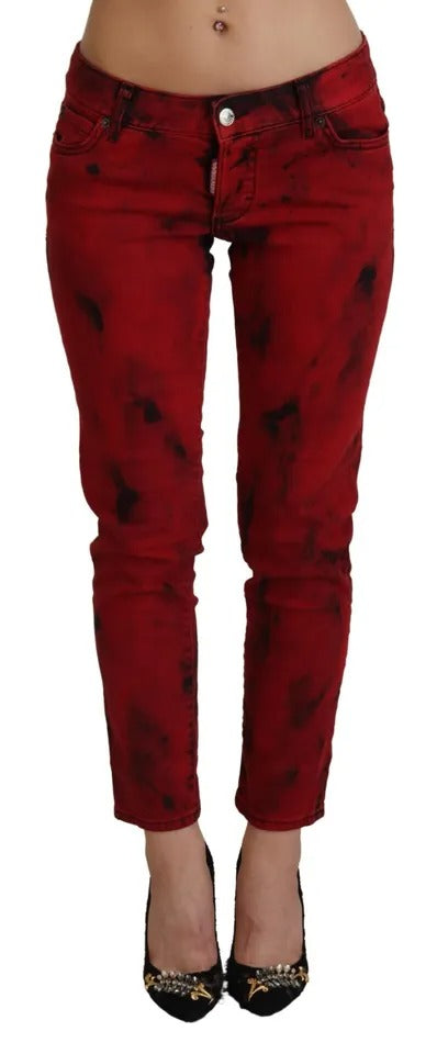 Dsquared² Red Low Waist Cotton Stretch Skinny Pants Dsquared²