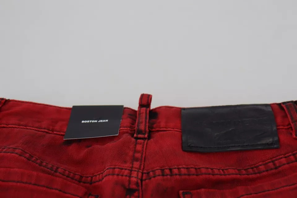 Dsquared² Red Low Waist Cotton Stretch Skinny Pants Dsquared²