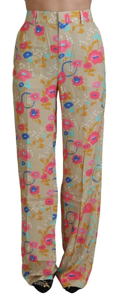 Dsquared² Beige Floral High Waist Straight Pants Dsquared²