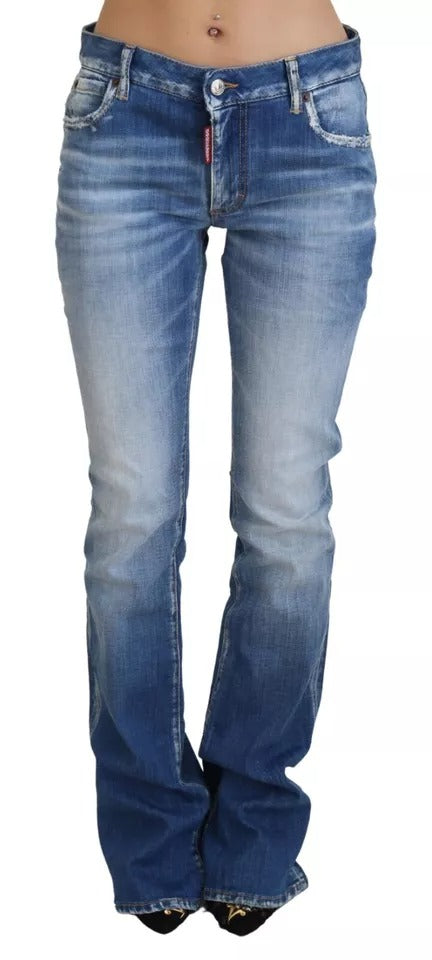 Dsquared² Blue Washed Cotton Mid Waist Flared Denim Jeans Dsquared²