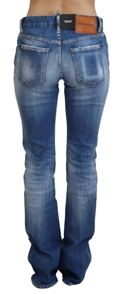 Dsquared² Blue Washed Cotton Mid Waist Flared Denim Jeans Dsquared²